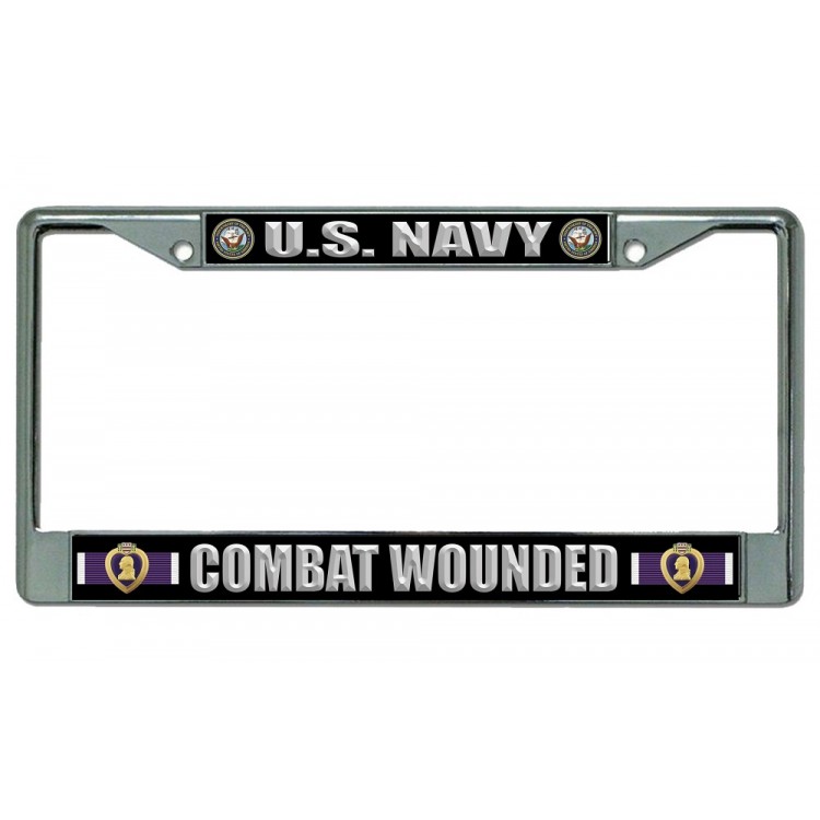 LPO4426 6 x 12 in. U.S. Navy Combat Wounded Chrome License Plate Frame -  212 Main