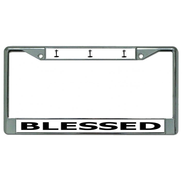 LPO4433 6 x 12 in. Blessed with Crosses Chrome License Plate Frame