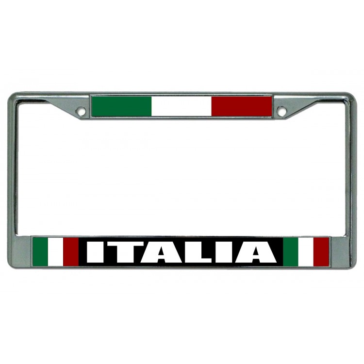 LPO4445 6 x 12 in. Italia with Flag Chrome License Plate Frame