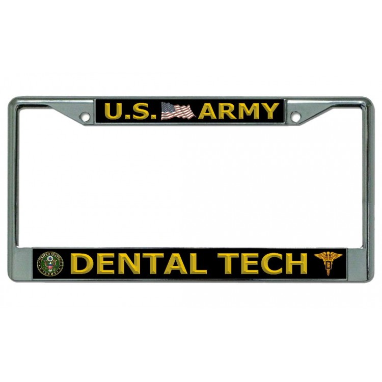 LPO4480 6 x 12 in. U.S. Army Dental Tech Chrome License Plate Frame