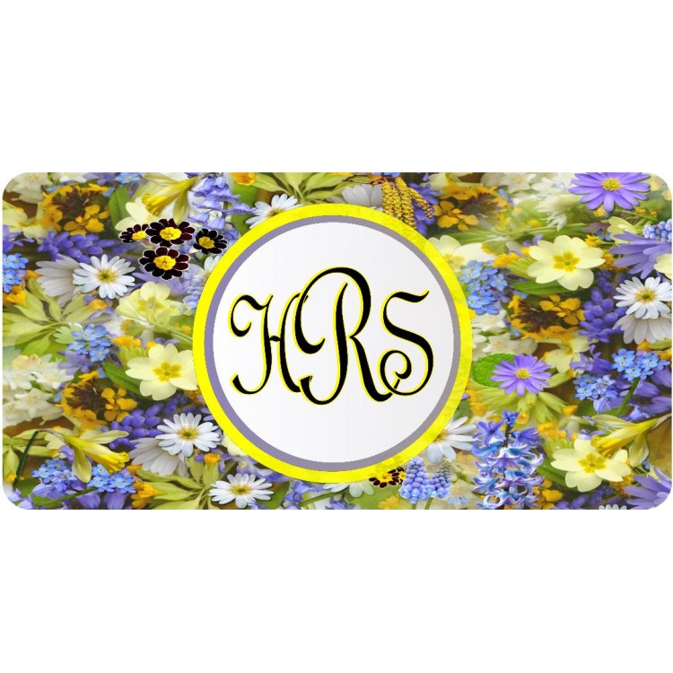 LPO4525 Monogram on Purple Flowered Background Photo License Plate