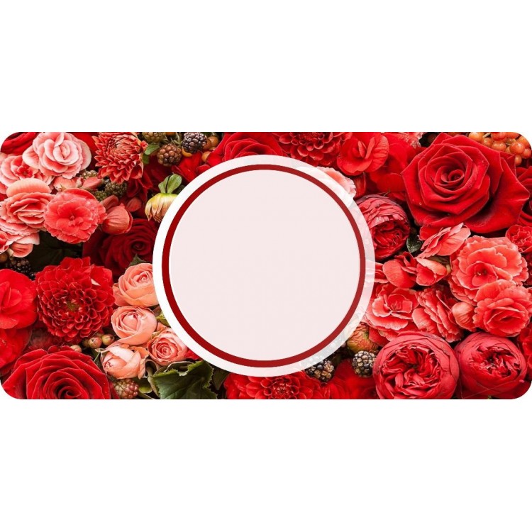 LPO4526 Monogram on Red Flowered Background Photo License Plate