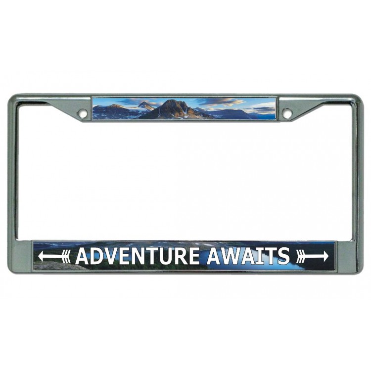 LPO4555 6 x 12 in. Adventure Awaits Chrome License Plate Frame