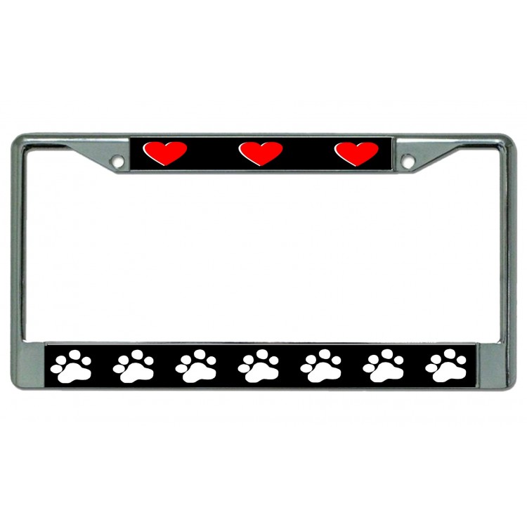 LPO4559 6 x 12 in. Paw Prints & Hearts Chrome License Plate Frame