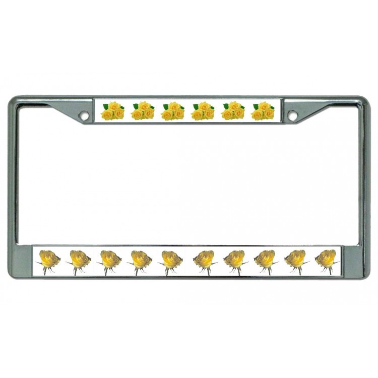 LPO4567 6 x 12 in. Yellow Roses on White Chrome License Plate Frame