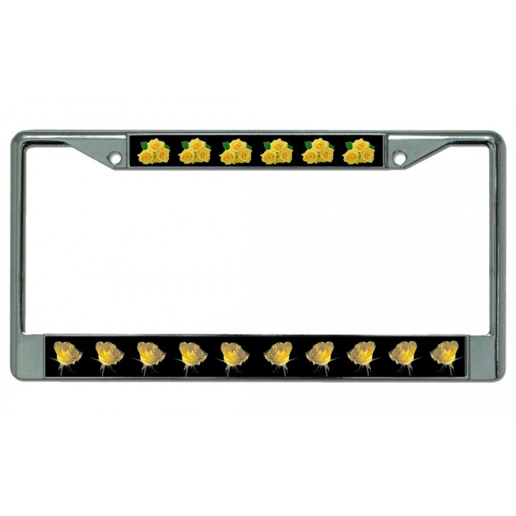 LPO4568 6 x 12 in. Yellow Roses on Black Chrome License Plate Frame