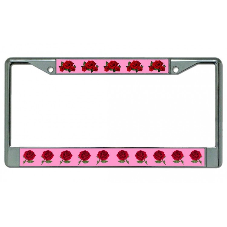 LPO4569 6 x 12 in. Red Roses on Pink Chrome License Plate Frame -  212 Main