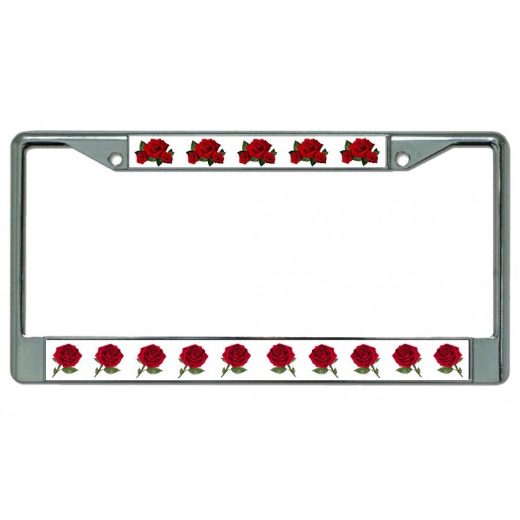 LPO4570 6 x 12 in. Red Roses on White Chrome License Plate Frame -  212 Main