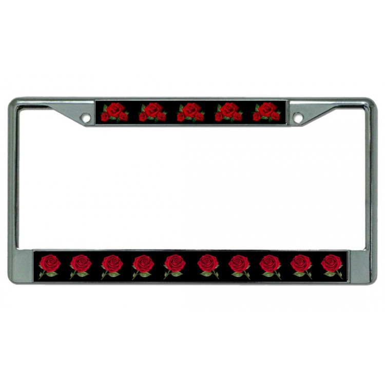 LPO4571 6 x 12 in. Red Roses on Black Chrome License Plate Frame -  212 Main