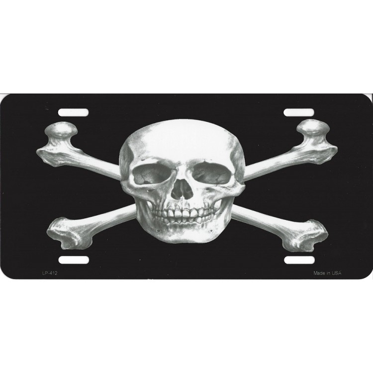LP-412 6 x 12 in. Skull & Crossbones Metal License Plate