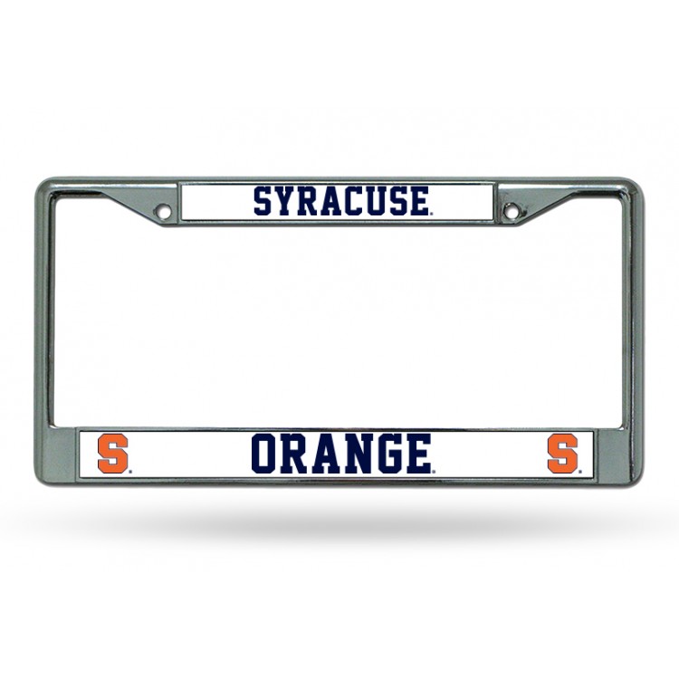 FC-270104 6 x 12 in. Syracuse Chrome License Plate Frame, Free Screw Caps
