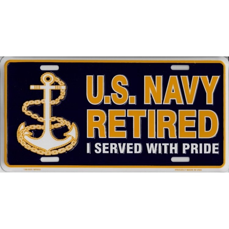 MP9032 6 x 12 in. U.S. Navy Retired Metal License Plate