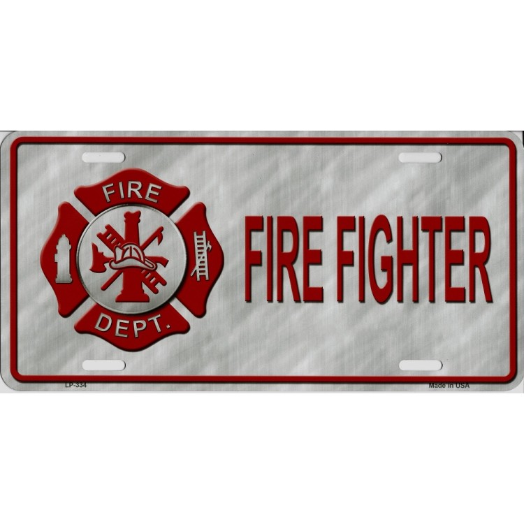 LP-334 6 x 12 in. Fire Fighter with Logo Metal License Plate