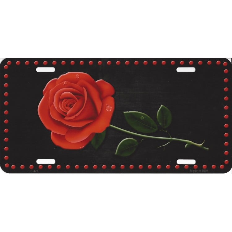 LP-427FP 6 x 12 in. Red Rose Centered Metal License Plate