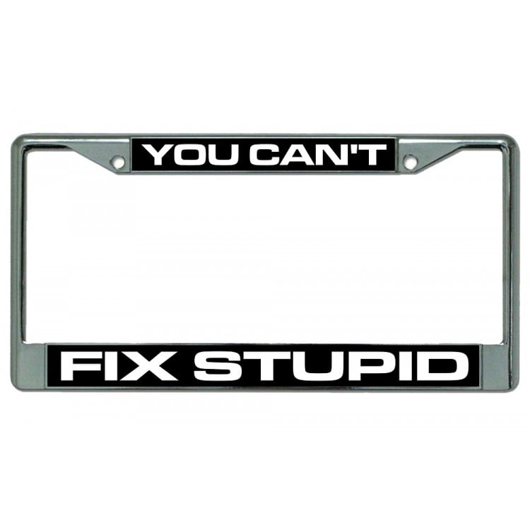 LPO1925 You Cannot Fix Stupid Photo License Plate Frame, Free Screw Caps