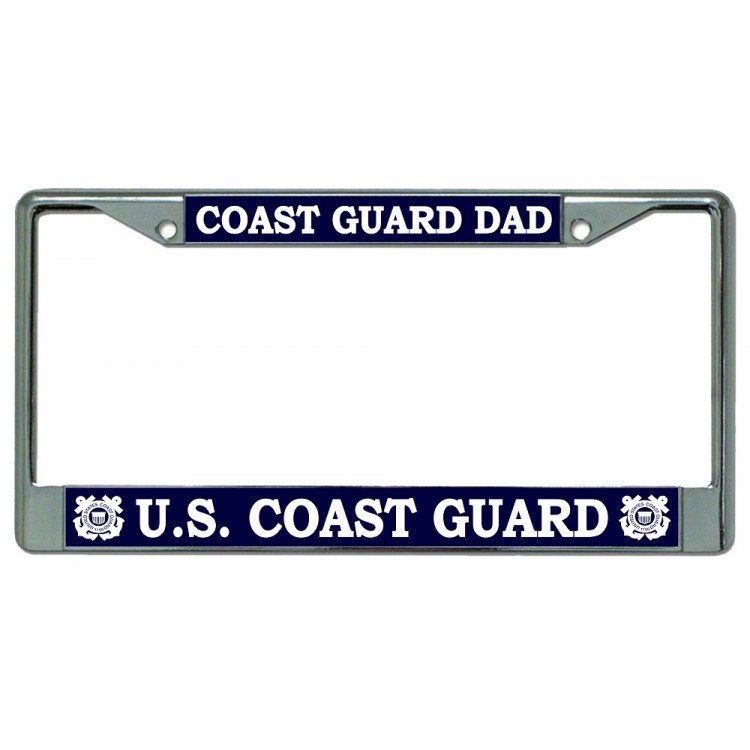 LPO2093 Coast Guard Dad Chrome License Plate Frame, Free Screw Caps