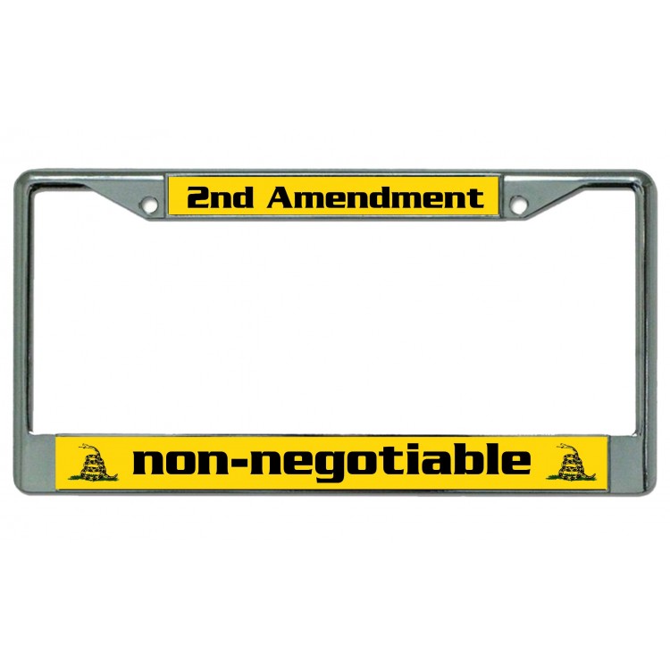 LPO4707 6 x 12 in. 2nd Amendment Non-negotiable Chrome License Plate Frame
