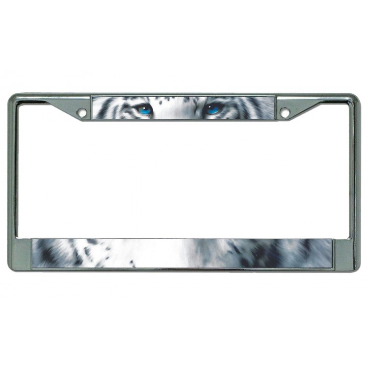 LPO4826 6 x 12 in. White Tiger Face Chrome License Plate Frame