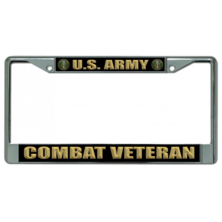 6 x 12 in. U.S. Army Combat Veteran Chrome License Plate Frame