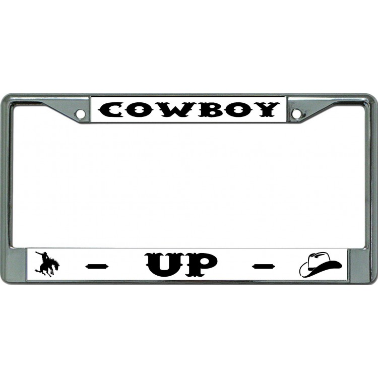 LPO6547 6 x 12 in. Cowboy Up Chrome License Plate Frame