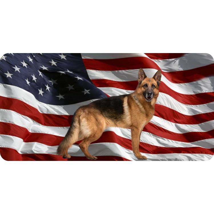 6 x 12 in. German Shepherd on Wavy Flag Photo License Plate