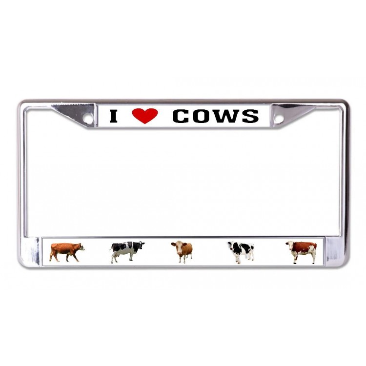 LPO6721 6 x 12 in. I Heart Cows Chrome License Plate Frame
