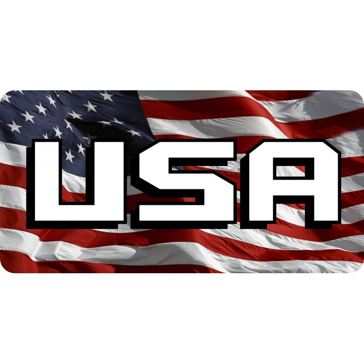 LPO6731 6 x 12 in. USA on Waving Flag Photo License Plate