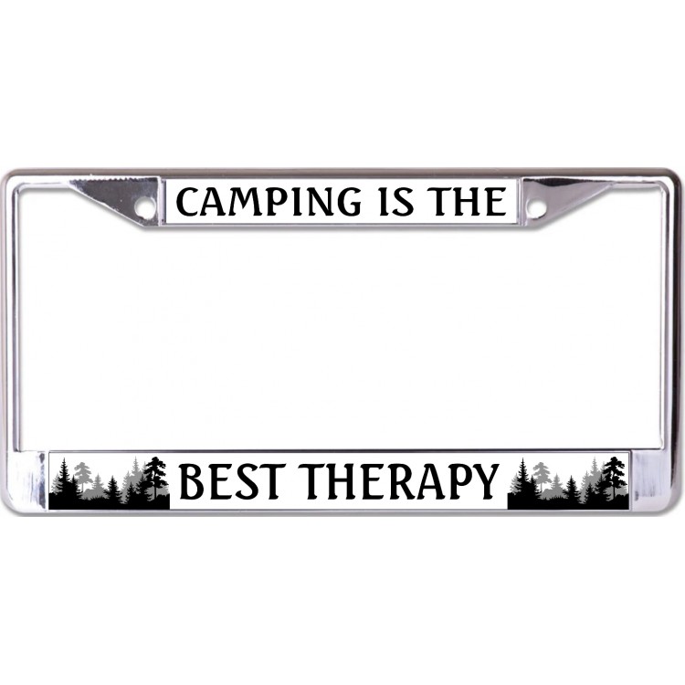 LPO6780 6 x 12 in. Camping is the Best Therapy Chrome License Plate Frame