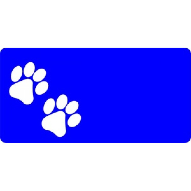 LPO570 White Paw Prints Offset on Blue License Plate
