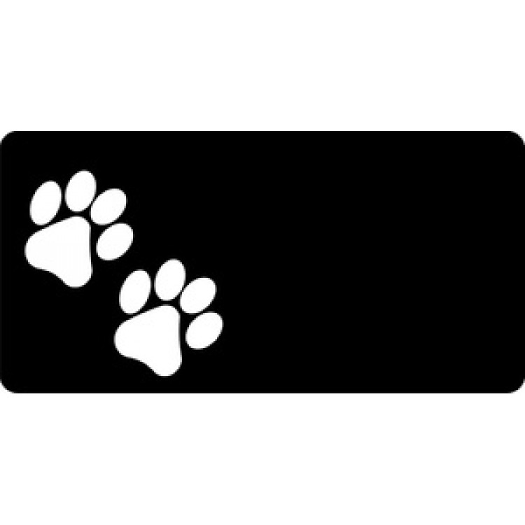 LPO572 White Paw Prints Offset on Black License Plate