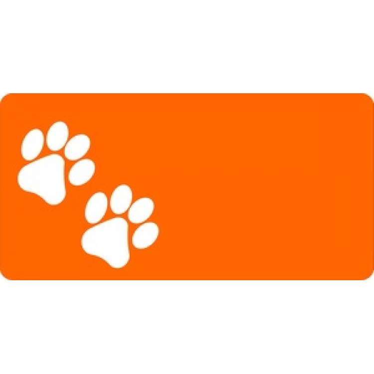 LPO575 White Paw Prints Offset on Orange License Plate