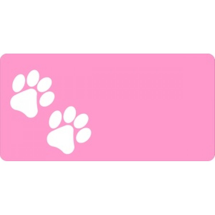 LPO569 White Paw Prints Offset on Pink License Plate