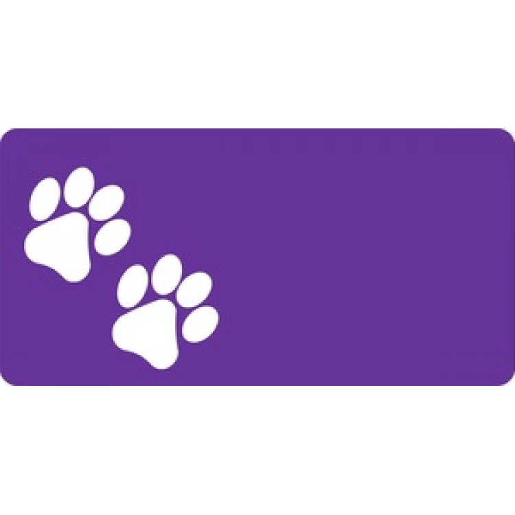 LPO574 White Paw Prints Offset on Purple License Plate