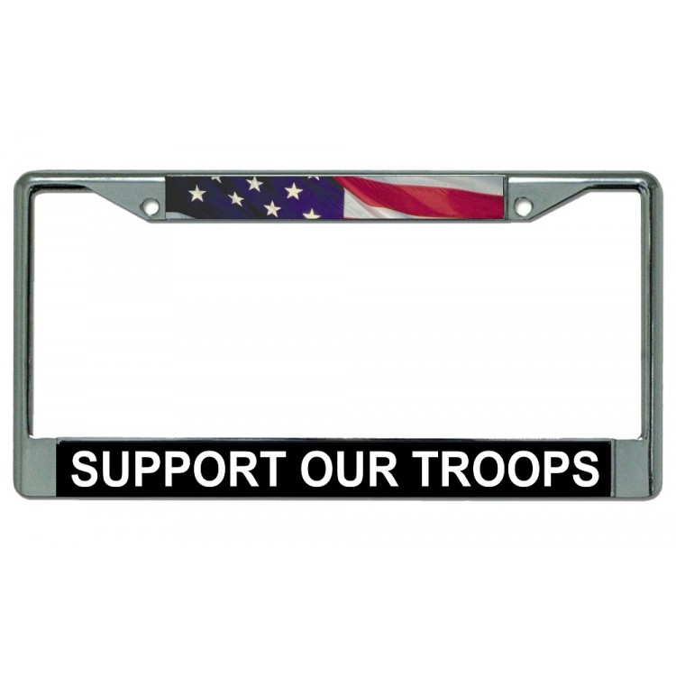 LPO2715 6 x 12 in. Support Our Troops Chrome License Plate Frame
