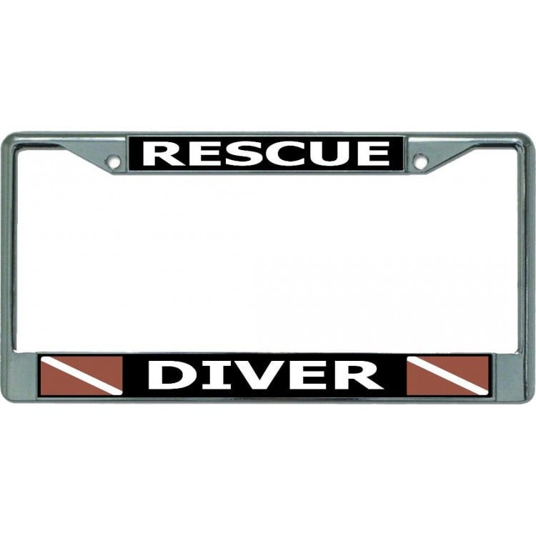 LPO5852 6 x 12 in. Rescue Diver Chrome License Plate Frame