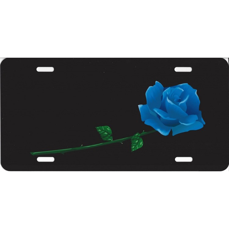 SM220 6 x 12 in. Blue Rose Offset on Black License Plate