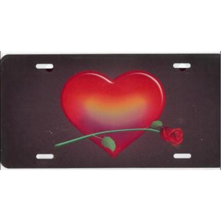 SM25 6 x 12 in. Heart Red with Red Rose Airbrush License Plate