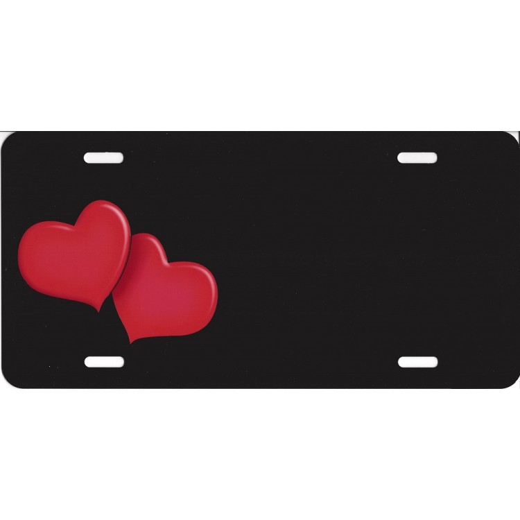 SM33 6 x 12 in. Offset Red Hearts on Black License Plate