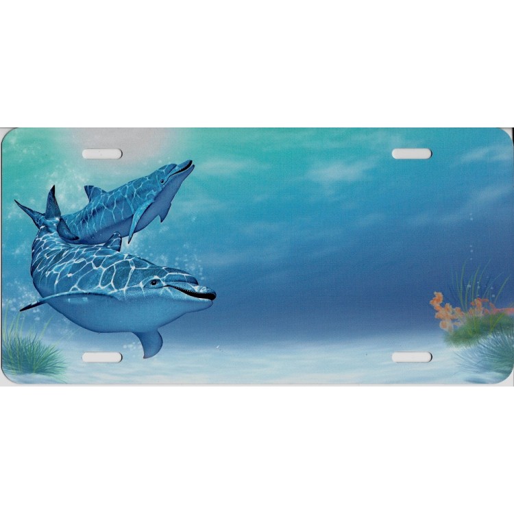 SM366B 6 x 12 in. Offset Dolphins Ocean Scene License Plate