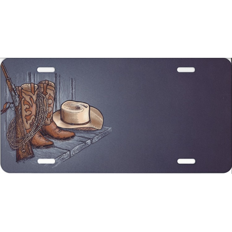 SM413 6 x 12 in. Offset Cowboy Boots & Hat License Plate