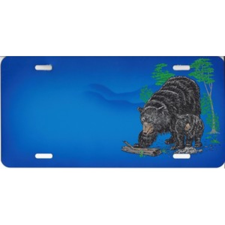 SM424 6 x 12 in. Black Bear & Cub Airbrush License Plate, Free Personalization on This Air Brush -  212 Main
