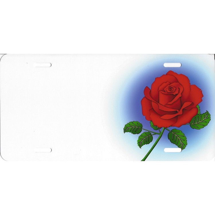 SM438 6 x 12 in. Red Rose Offset on White Airbrush License Plate