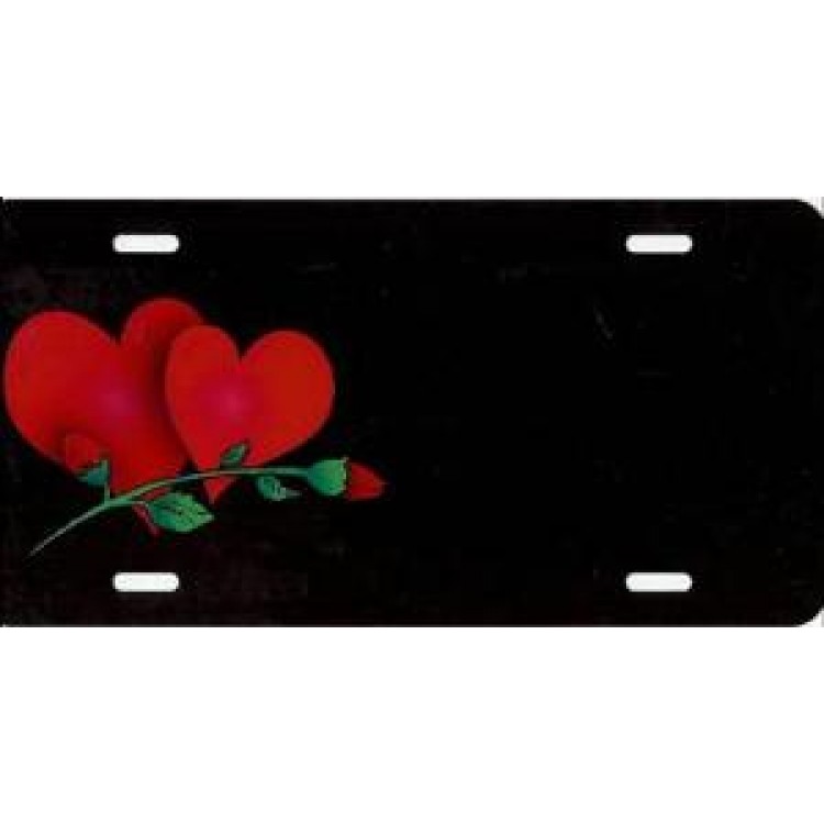 SM463 6 x 12 in. Double Hearts Red Rose Offset Airbrush License Plate, Free Names on Air Brush -  212 Main