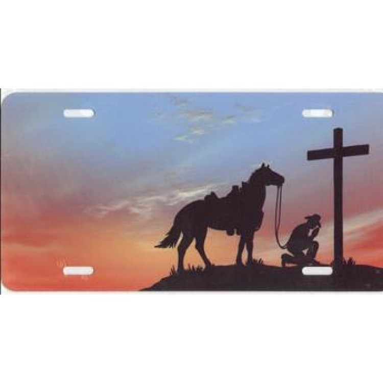 6 x 12 in. Cowboy Kneeling Praying Airbrush License Plate