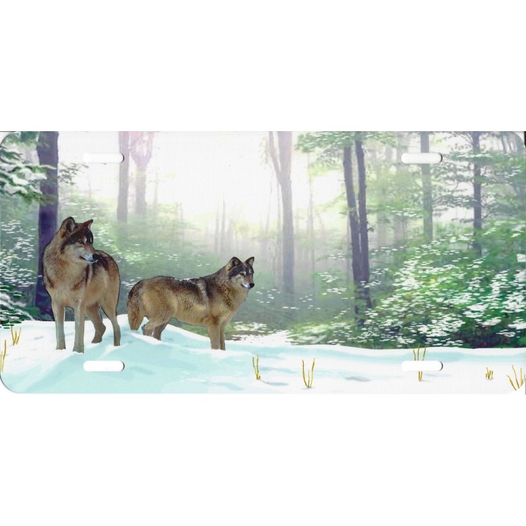 SM559 6 x 12 in. Offset Wolves in Snow License Plate