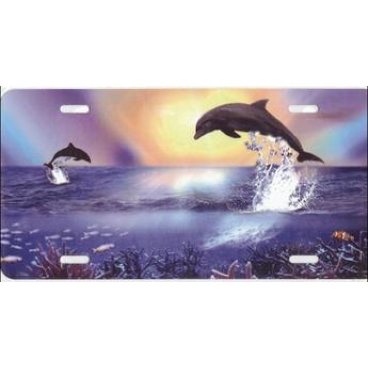 SM582 6 x 12 in. Dolphins Jumping Airbrush License Plate, Free Personalization on This Air Brush