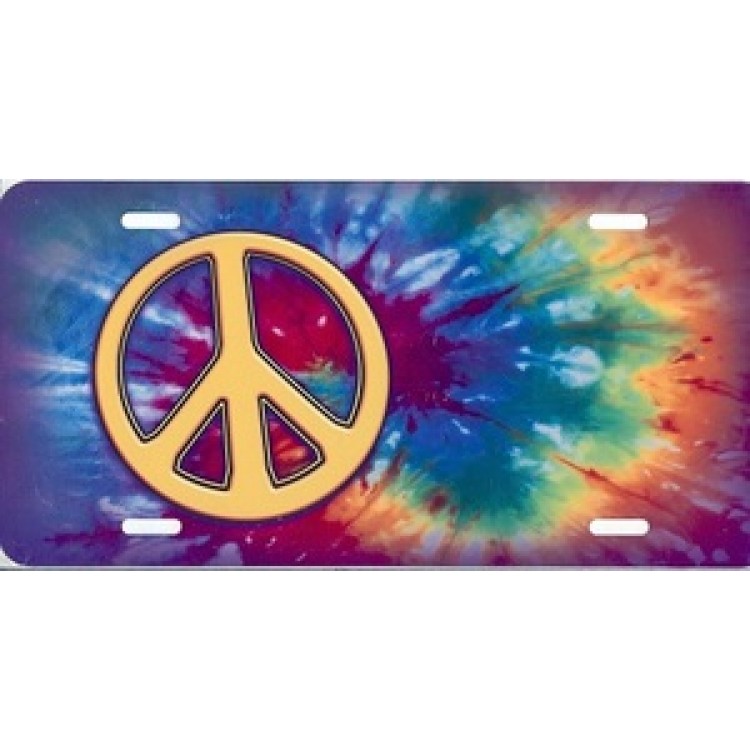 SM612 6 x 12 in. Offset Peace Sign on Tie Dye License Plate -  212 Main