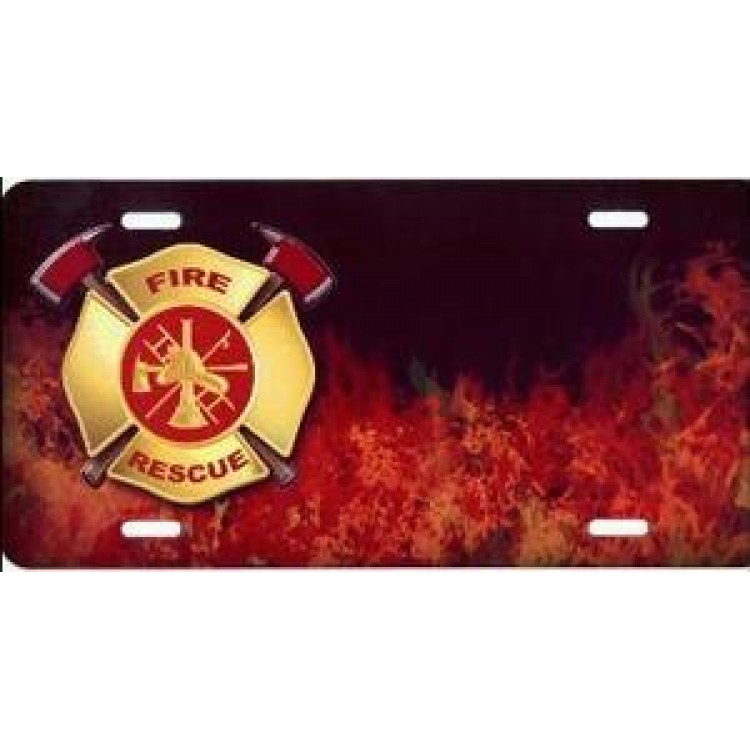 SM621 6 x 12 in. Fire Rescue with Flames Offset Airbrush License Plate
