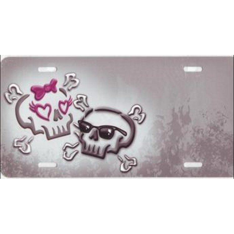 SM631 6 x 12 in. Boy Skull & Girly Skull Offset Airbrush License Plate, Free Names on This Air Brush -  212 Main