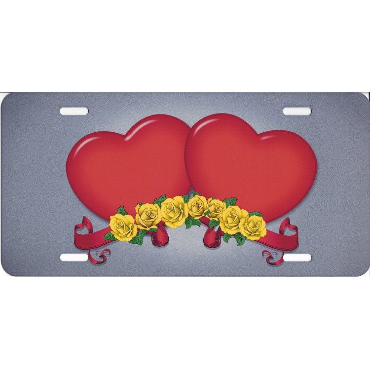 SM637 6 x 12 in. Red Hearts with Yellow Roses License Plate
